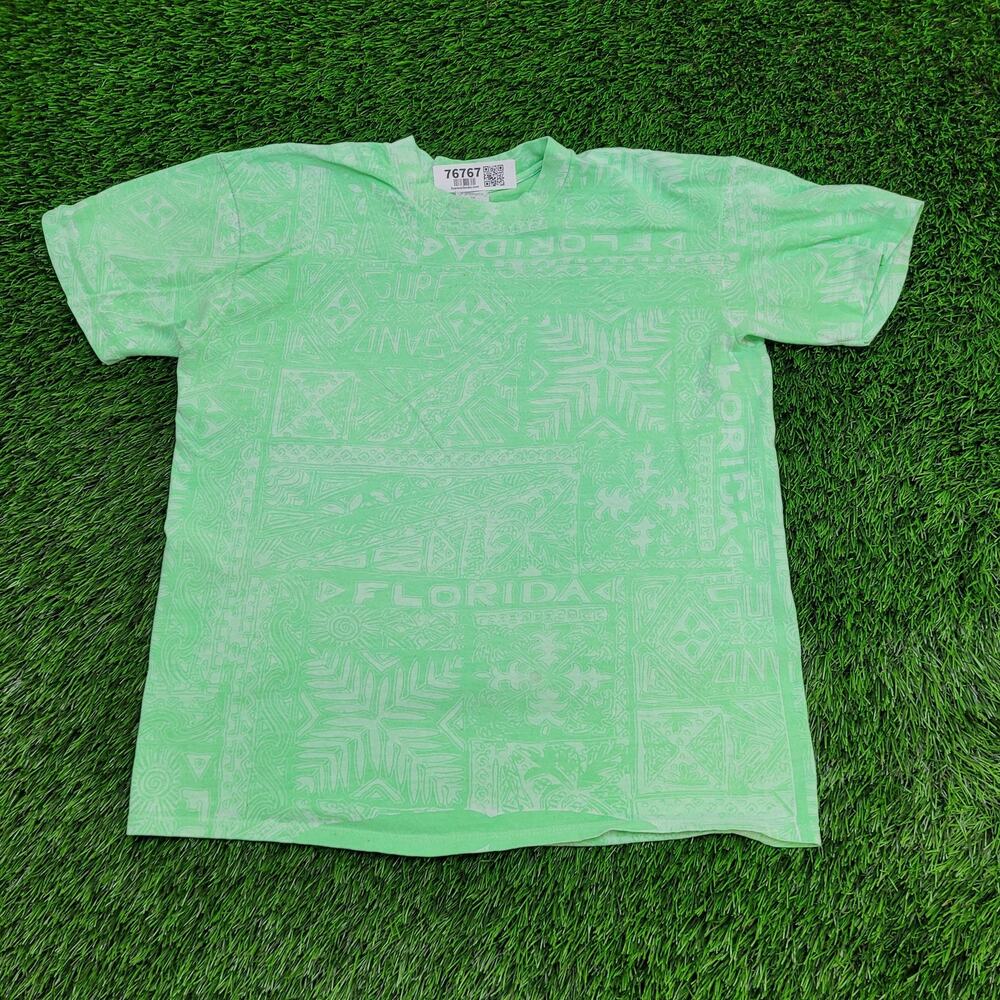 Vintage 90s Neon Surfer Cropped Shirt M/L 20x23 Green USA